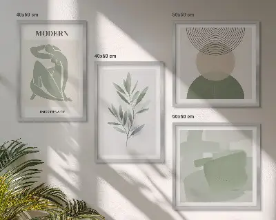 Stílusos absztrakt növényi grafika keretezett poliptichon