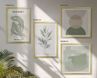 Stílusos absztrakt növényi grafika keretezett poliptichon