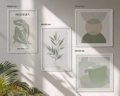 Stílusos absztrakt növényi grafika keretezett poliptichon