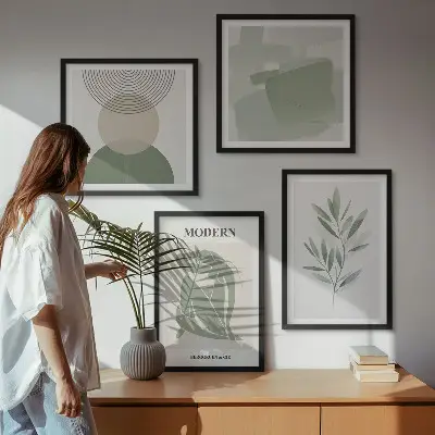 Stílusos absztrakt növényi grafika keretezett poliptichon