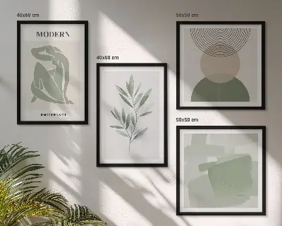 Stílusos absztrakt növényi grafika keretezett poliptichon