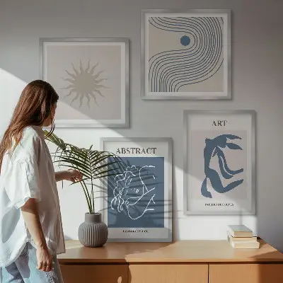 Matisse stílusú absztrakt mintás poliptichon keretezett kivitelben