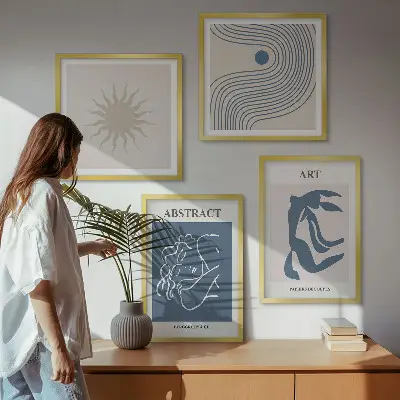 Matisse stílusú absztrakt mintás poliptichon keretezett kivitelben