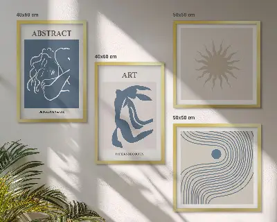 Matisse stílusú absztrakt mintás poliptichon keretezett kivitelben