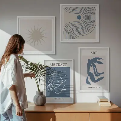 Matisse stílusú absztrakt mintás poliptichon keretezett kivitelben