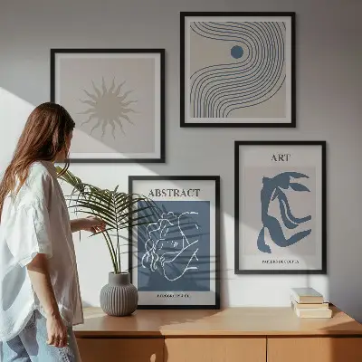Matisse stílusú absztrakt mintás poliptichon keretezett kivitelben