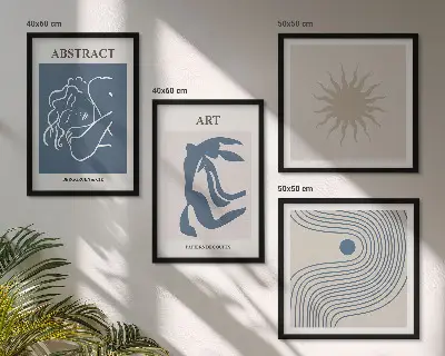 Matisse stílusú absztrakt mintás poliptichon keretezett kivitelben