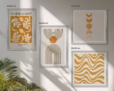 Geometrikus növényi mintás dekorációs kép készlet nappali díszítéséhez
