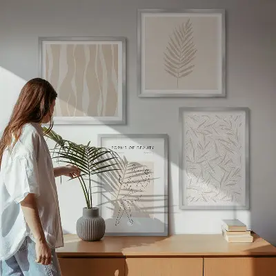 Dekorációs képkészlet minimalista növényi motívumokkal nappaliba