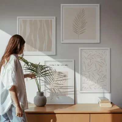 Dekorációs képkészlet minimalista növényi motívumokkal nappaliba
