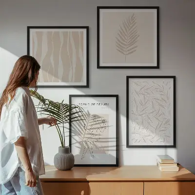 Dekorációs képkészlet minimalista növényi motívumokkal nappaliba