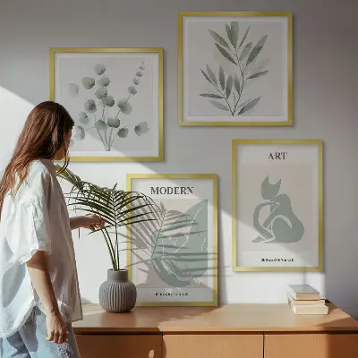 Keretezett poliptichon növényi motívumok finom zöld színben