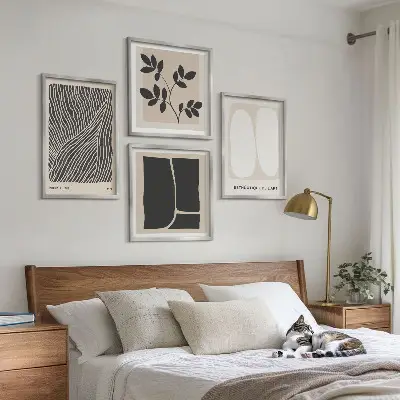 Keretezett poliptichon minimalista növényi mintákkal