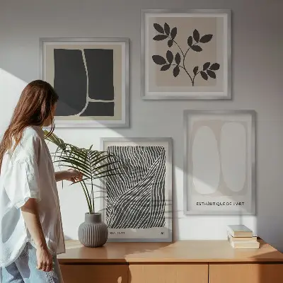 Keretezett poliptichon minimalista növényi mintákkal