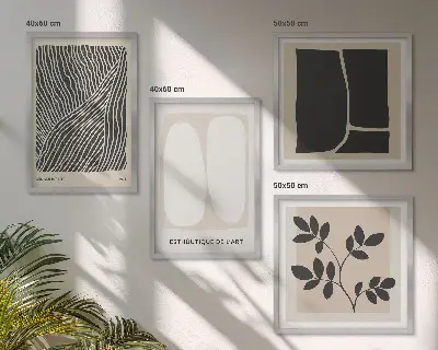 Keretezett poliptichon minimalista növényi mintákkal