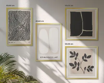 Keretezett poliptichon minimalista növényi mintákkal