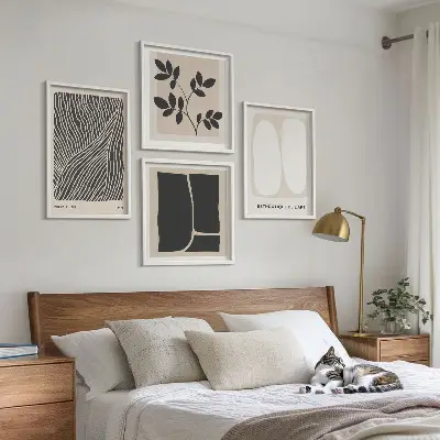 Keretezett poliptichon minimalista növényi mintákkal