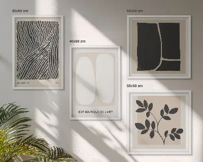 Keretezett poliptichon minimalista növényi mintákkal