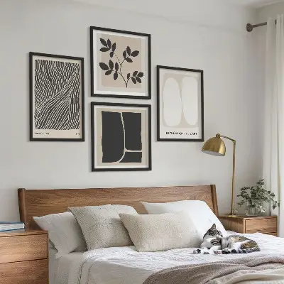 Keretezett poliptichon minimalista növényi mintákkal