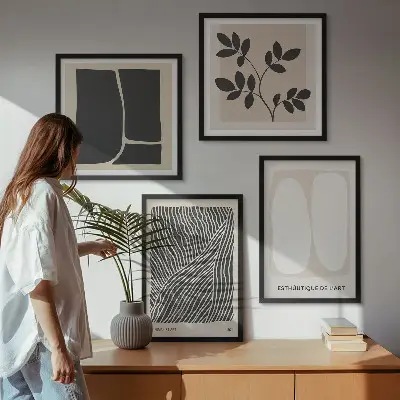 Keretezett poliptichon minimalista növényi mintákkal