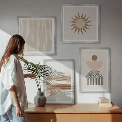 Absztrakt tájkép és természet geometria dekorációs képkészlet nappali falára