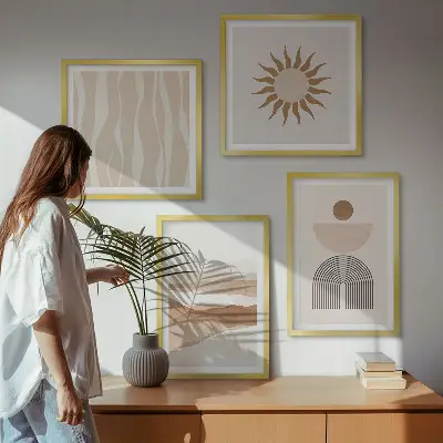 Absztrakt tájkép és természet geometria dekorációs képkészlet nappali falára