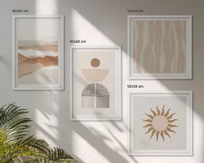 Absztrakt tájkép és természet geometria dekorációs képkészlet nappali falára
