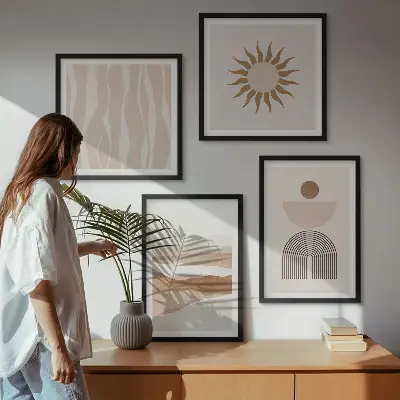 Absztrakt tájkép és természet geometria dekorációs képkészlet nappali falára