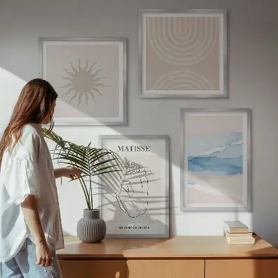 Keretezett poliptichon pasztell vonalak és minimalista hullámok mintával