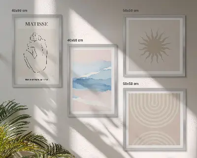 Keretezett poliptichon pasztell vonalak és minimalista hullámok mintával