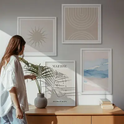 Keretezett poliptichon pasztell vonalak és minimalista hullámok mintával