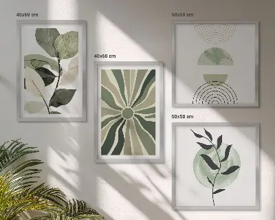 Növényi geometriai alakzatok keretezett poliptichon