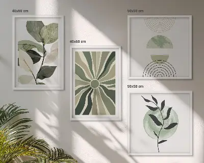Növényi geometriai alakzatok keretezett poliptichon