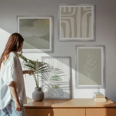 Geometrikus növényi mintás dekorációs képkészlet nappali díszítéséhez