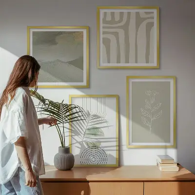 Geometrikus növényi mintás dekorációs képkészlet nappali díszítéséhez