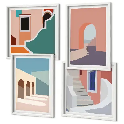 Dekorációs képkészlet nappaliba pasztell minimalista grafikával