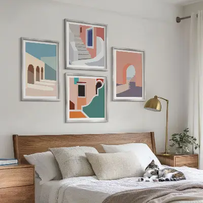 Dekorációs képkészlet nappaliba pasztell minimalista grafikával