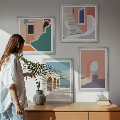 Dekorációs képkészlet nappaliba pasztell minimalista grafikával