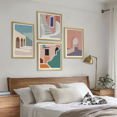 Dekorációs képkészlet nappaliba pasztell minimalista grafikával