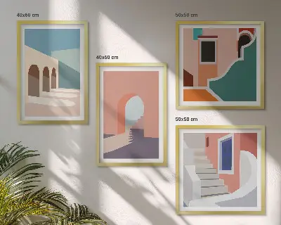 Dekorációs képkészlet nappaliba pasztell minimalista grafikával