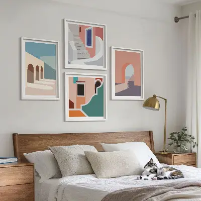 Dekorációs képkészlet nappaliba pasztell minimalista grafikával