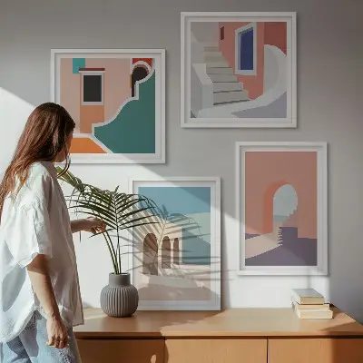 Dekorációs képkészlet nappaliba pasztell minimalista grafikával