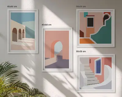 Dekorációs képkészlet nappaliba pasztell minimalista grafikával