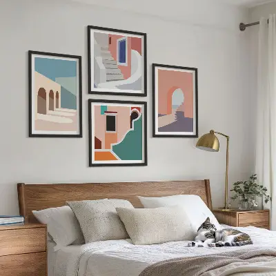 Dekorációs képkészlet nappaliba pasztell minimalista grafikával