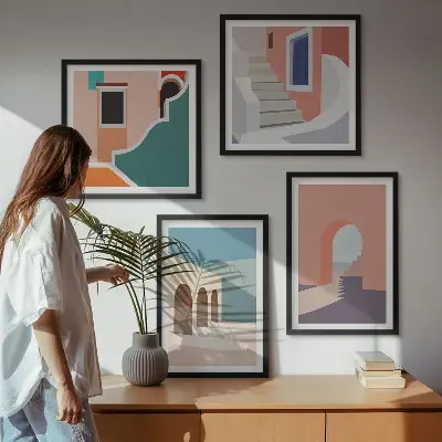 Dekorációs képkészlet nappaliba pasztell minimalista grafikával