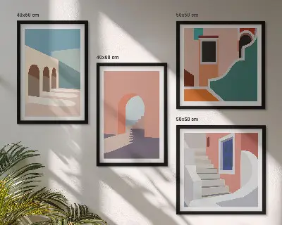 Dekorációs képkészlet nappaliba pasztell minimalista grafikával