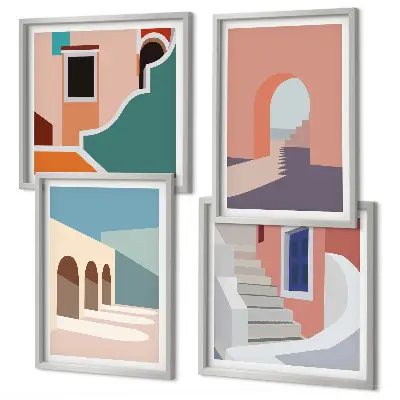 Dekorációs képkészlet nappaliba pasztell minimalista grafikával