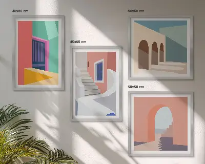 Színes modern épületek dekorációs képkészlet nappaliba
