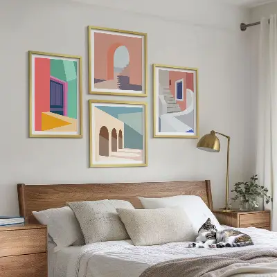Színes modern épületek dekorációs képkészlet nappaliba