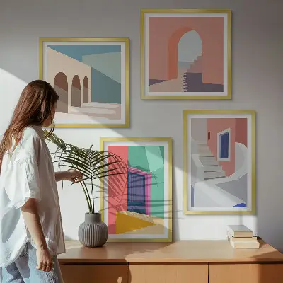 Színes modern épületek dekorációs képkészlet nappaliba